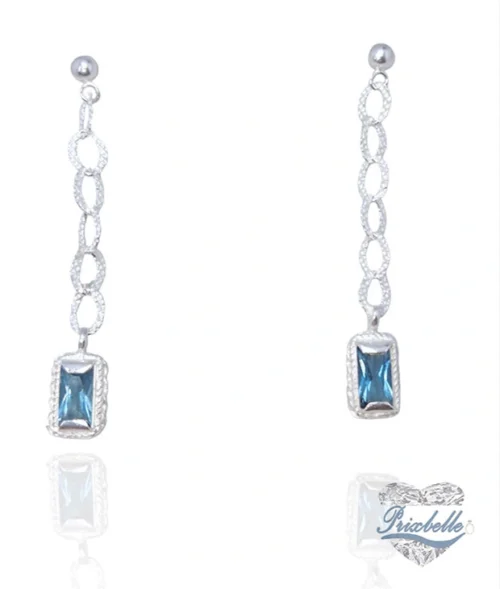 Aretes largos de plata 950 color azul cielo, joyería fina boliviana